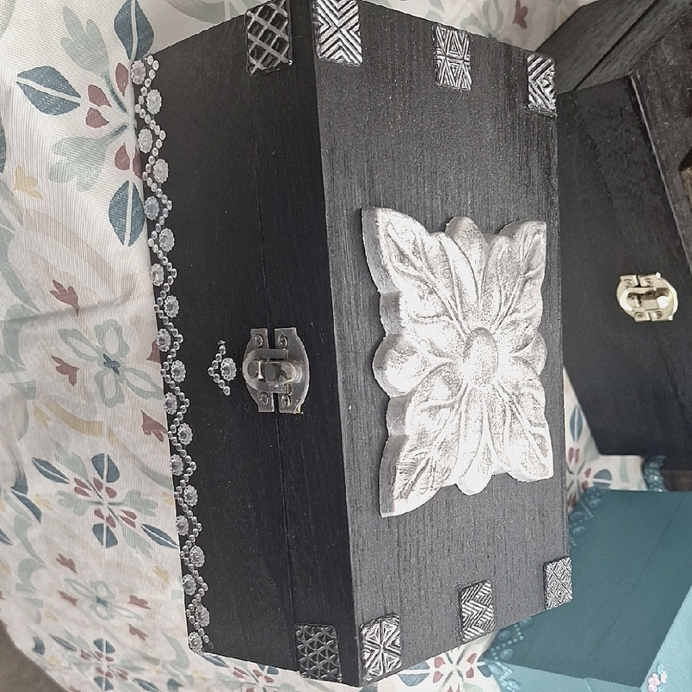 Black Box with Silver Floral Design